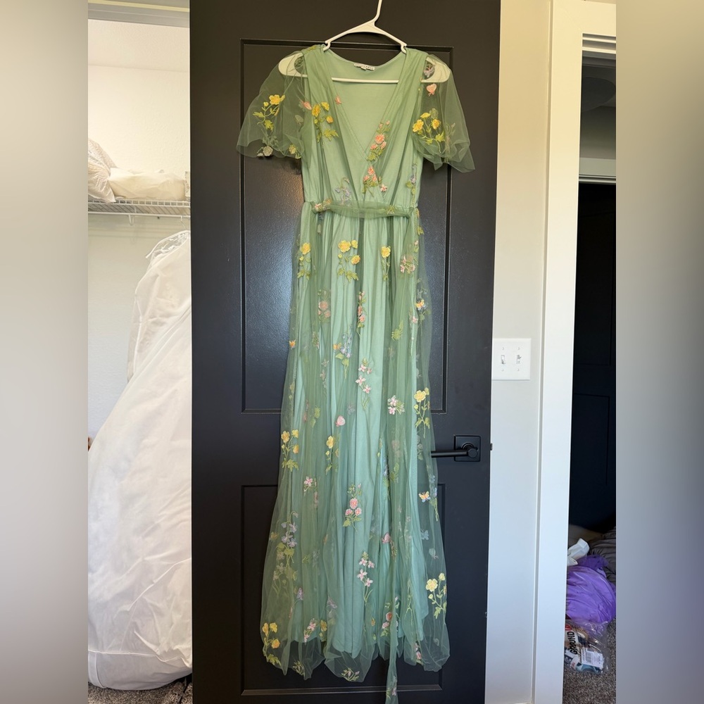 Baltic Born Sage Green Floral Embroidered Maxi Dress
